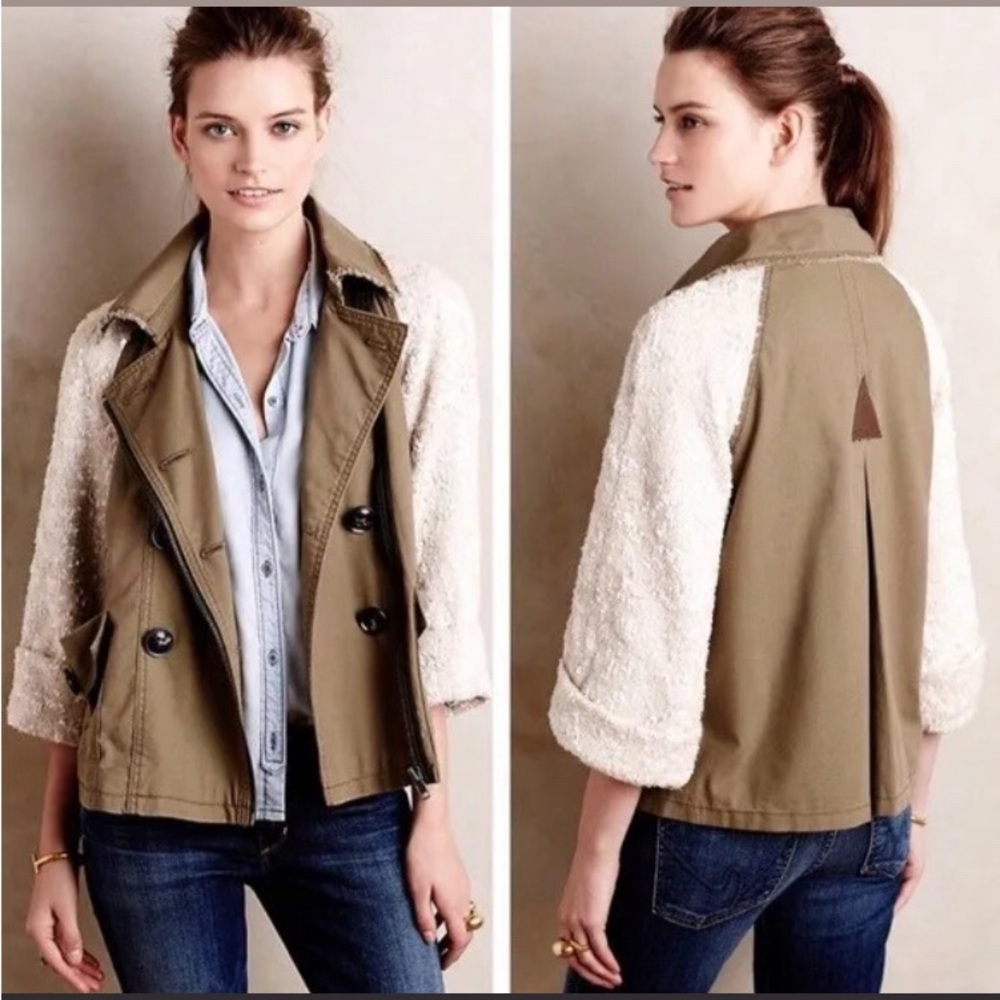 HEI HEI by Anthropologie “NEW” sequins 3/4 wide sleeves, Olive/Moss/Champagne XS
